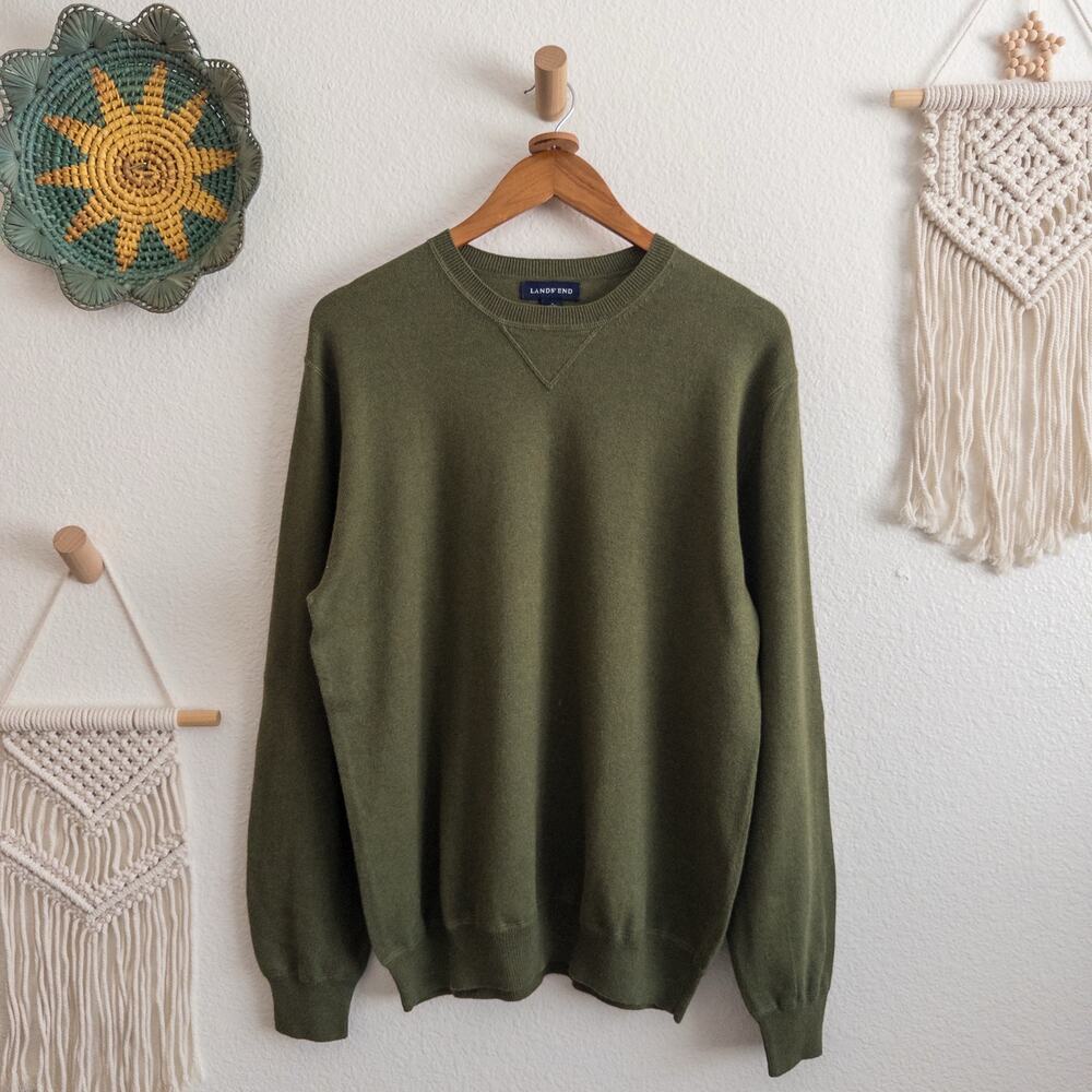 Lands' End Medium 38-40 Men's Green Cotton and Cashmere Pullover Sweater